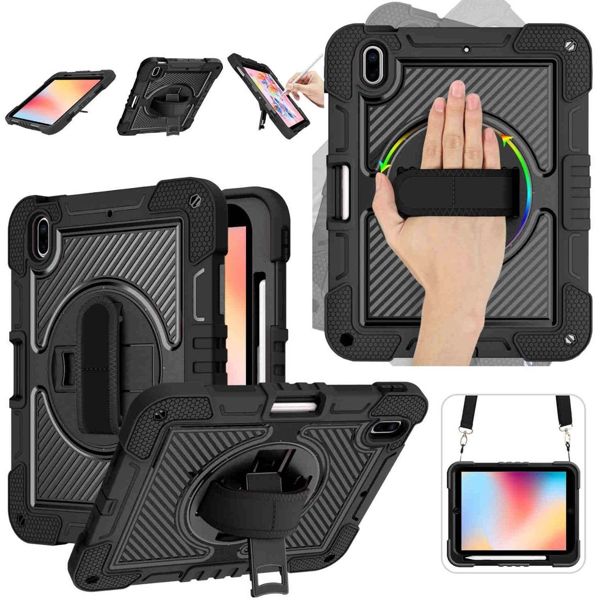 Wigento Tablet-Hülle Für Apple iPad 10.9 2022 10. Generation aufstellbare Outdoor Hybrid 360 Grad mit Halte-Schlaufe Tablet Tasche Etuis Cover Case Schutz Robust Neu