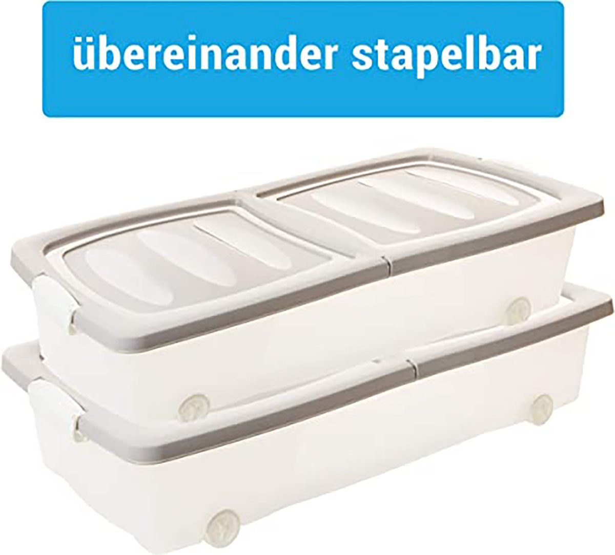 Centi Unterbettkommode Unterbett Aufbewahrungsbox Flach, Transparenter Bettkasten (Set, 3 St., 32 Liter 80 x 40 x 17 cm), Unterbettkommode mit Rollen, Deckel, Clip-Verschlüssen