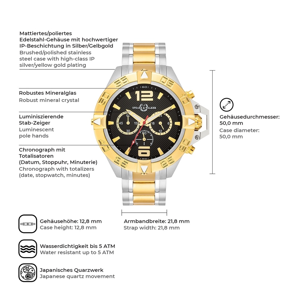 Spears & Walker Montre à quartz Varus II en Argent/or jaune Acier inoxydable en Argent/or jaune Montre