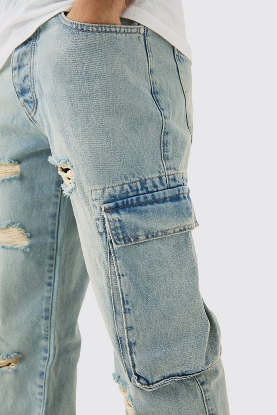 Lockere zerrissene Cargo-Jeans mit Taschen