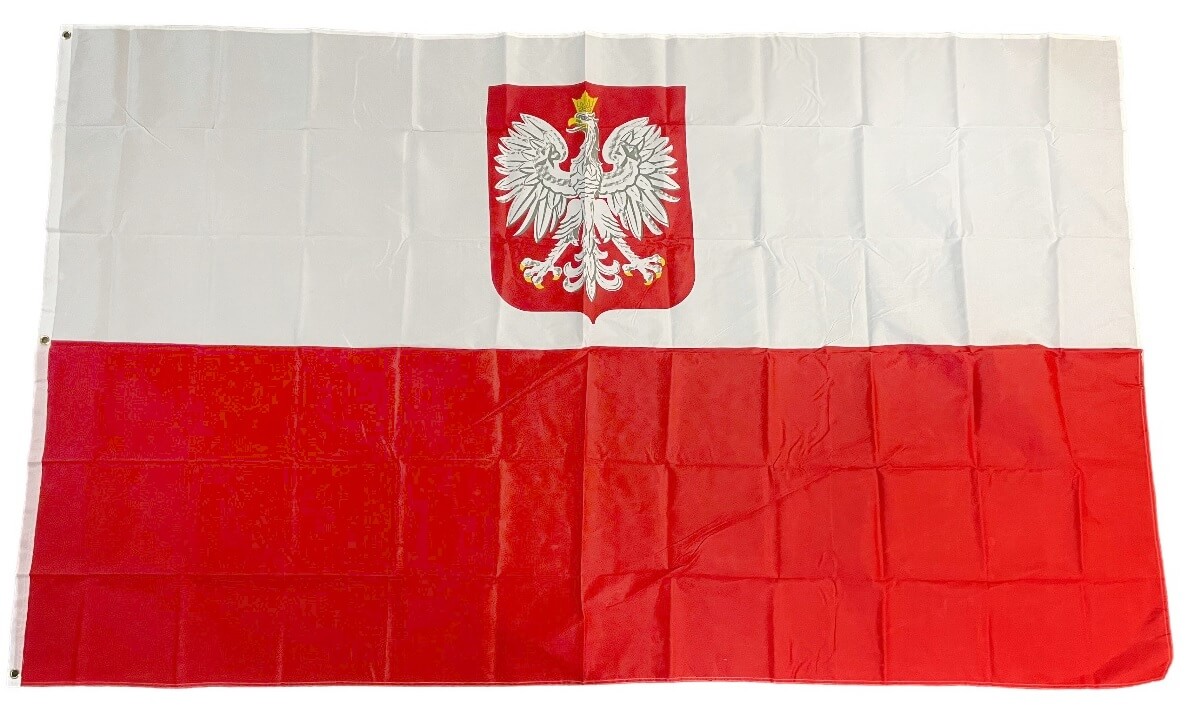 trends4cents Flagge Polen mit Wappen 150 x 250 cm Fahne mit 3 Ösen 100g/m² Stoffgewicht