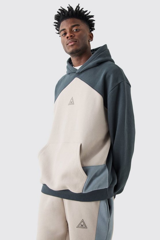 Oversize Colorblock Trainingsanzug mit Logo und Kapuze