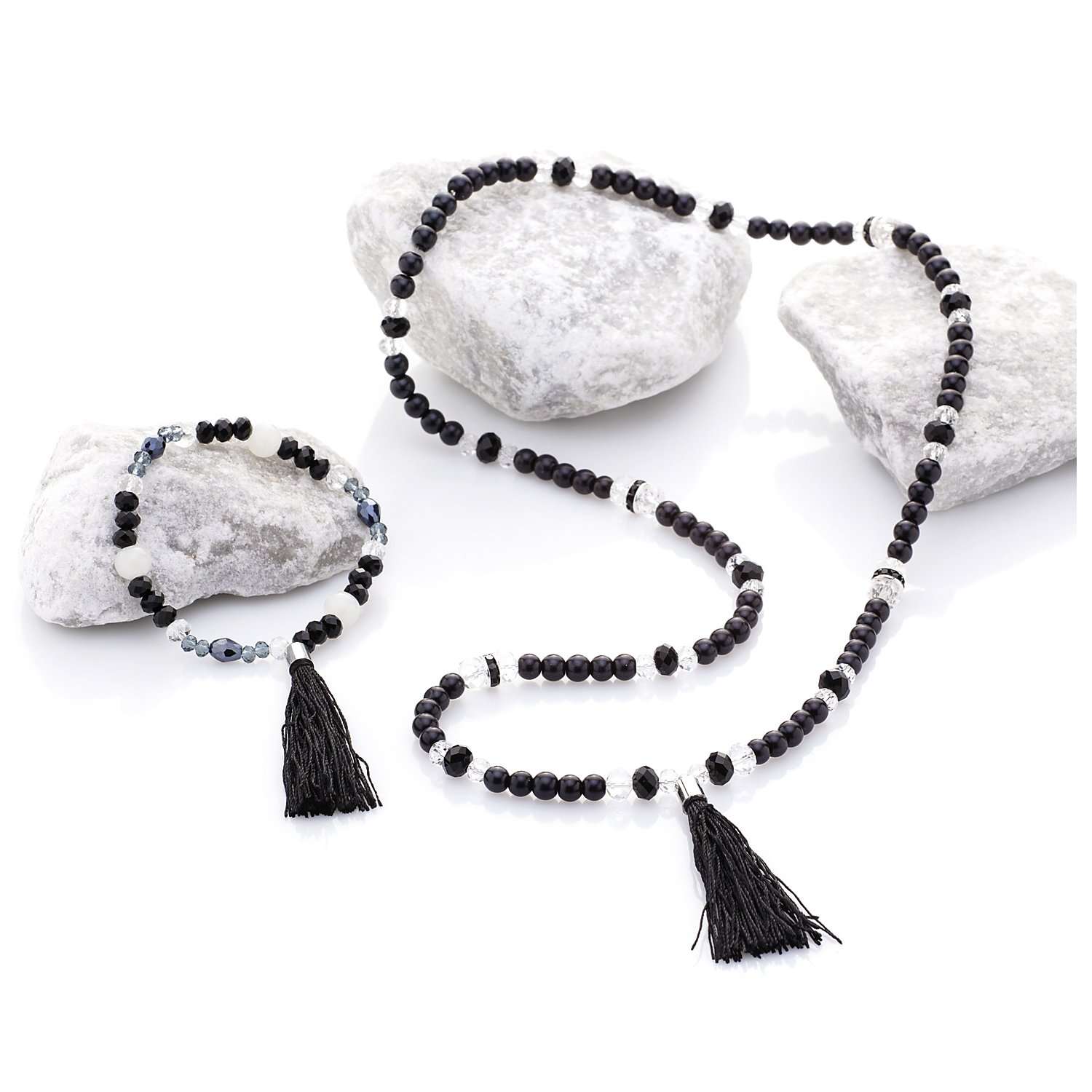 Glaswachsperlen, schwarz-grau-weiß, 4–8 mm Ø, 100 g