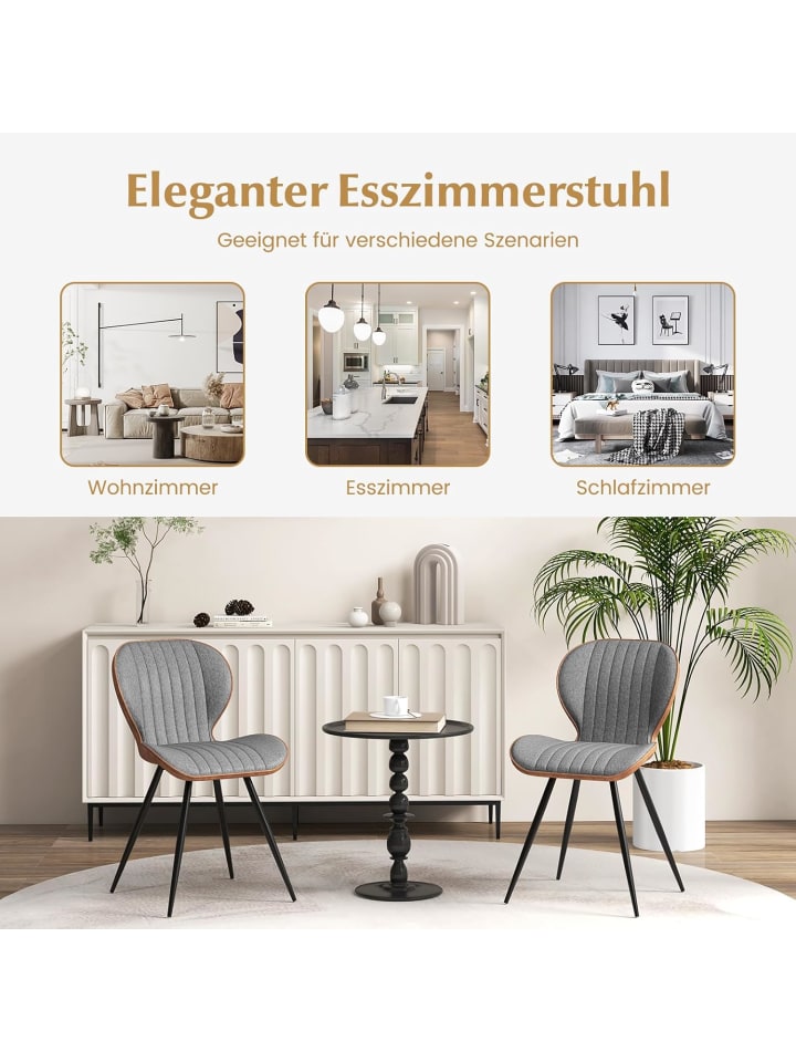 COSTWAY 2er Set Esszimmerstühle in Grau günstig kaufen onesize