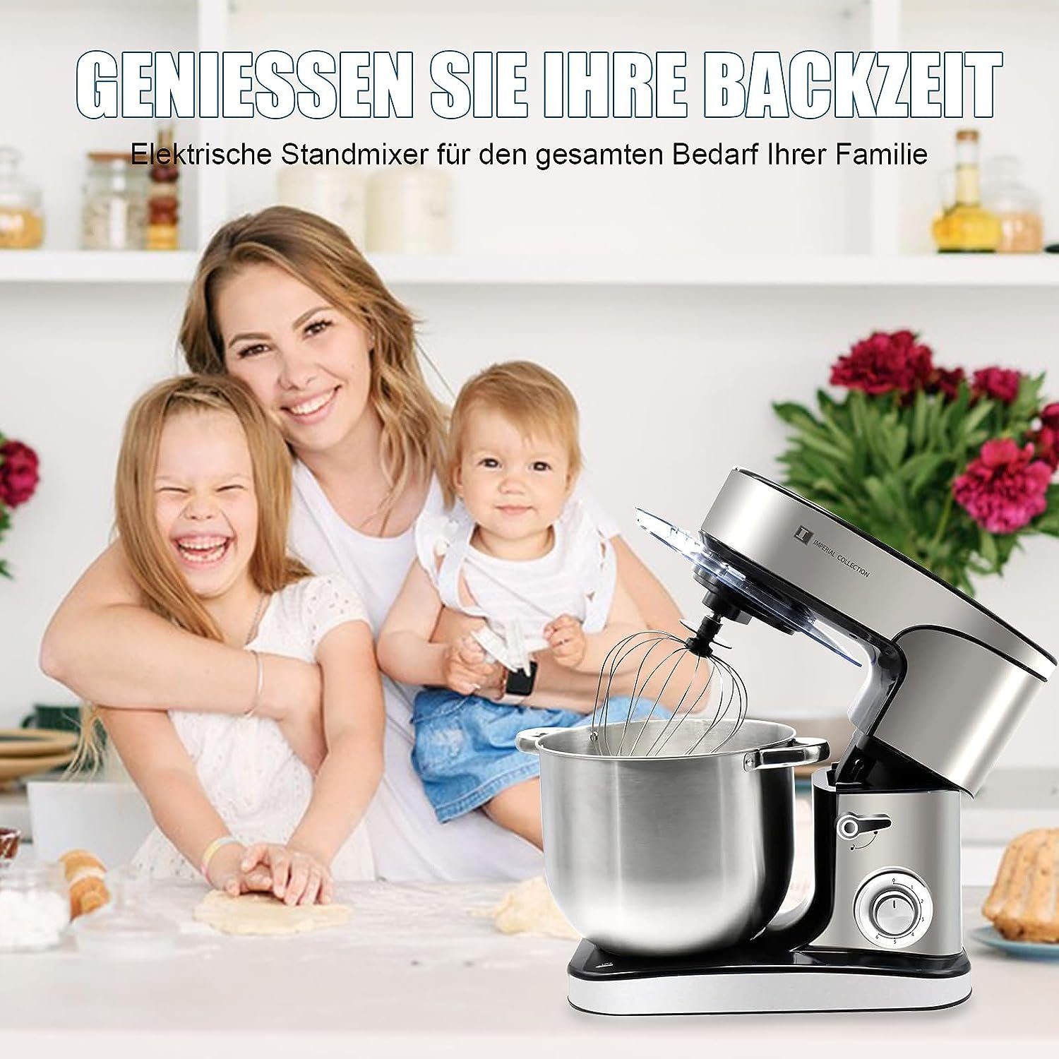 Kraftline Küchenmaschine 4in1 2500W 12L 6 Gänge Edelstahl Design Ideal für Brot und Pizzateig, 2500,00 W, 2500W Motor, 12L Edelstahlschüssel, Spülmaschinenfest