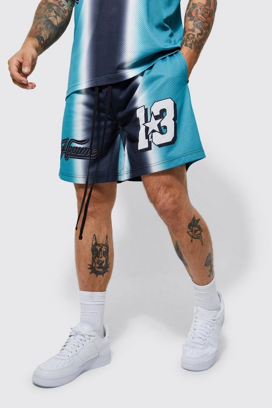 Mesh Basketball-Shorts mit Homme Farbverlauf-Print