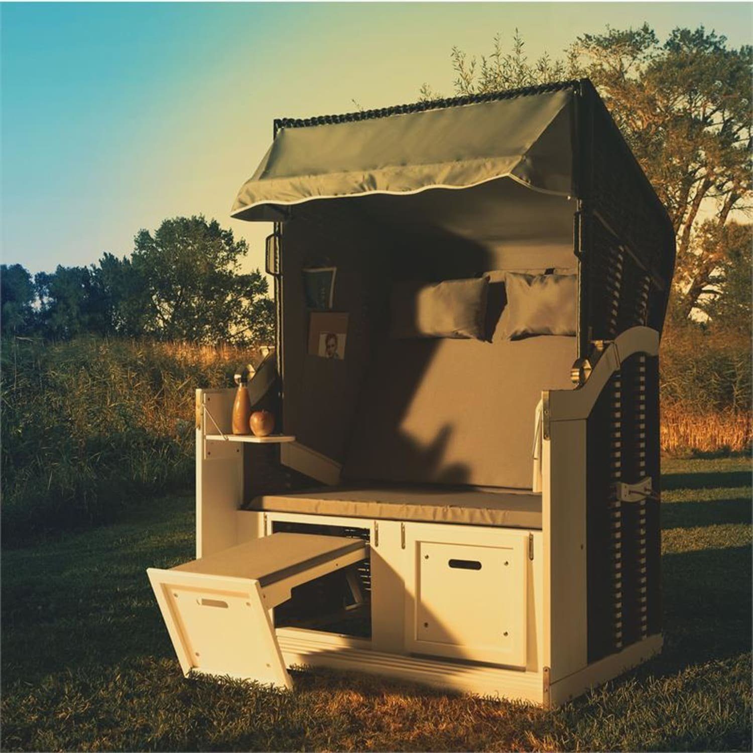 blumfeldt Strandkorb Hiddensee Strandkorb XL 2-Sitzer Volllieger grau, BxTxH: 118x100x160 cm, HMD1-Hiddensee-Grau, (6-tlg)