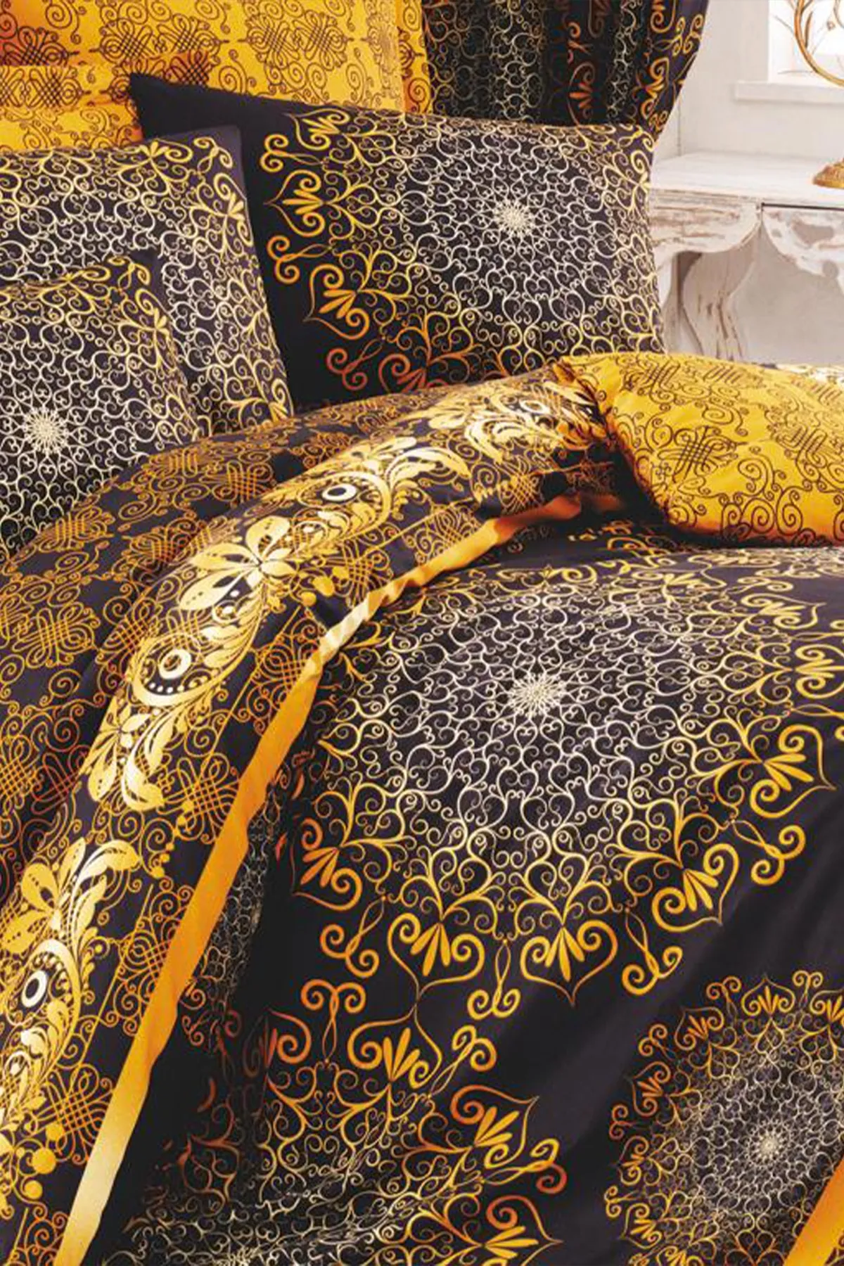 Çeyiz Diyarı  Ottoman-Bettbezug-Set aus Baumwolle in Gelb für Einzelbett
