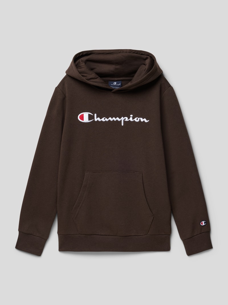 Hoodie mit Label-Stitching in schokobraun