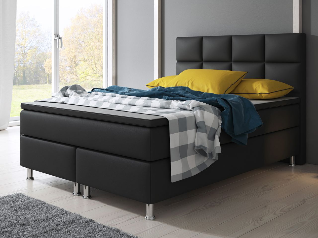 IHG Boxspringbett Miami 140x200 cm Kunstleder Schwarz