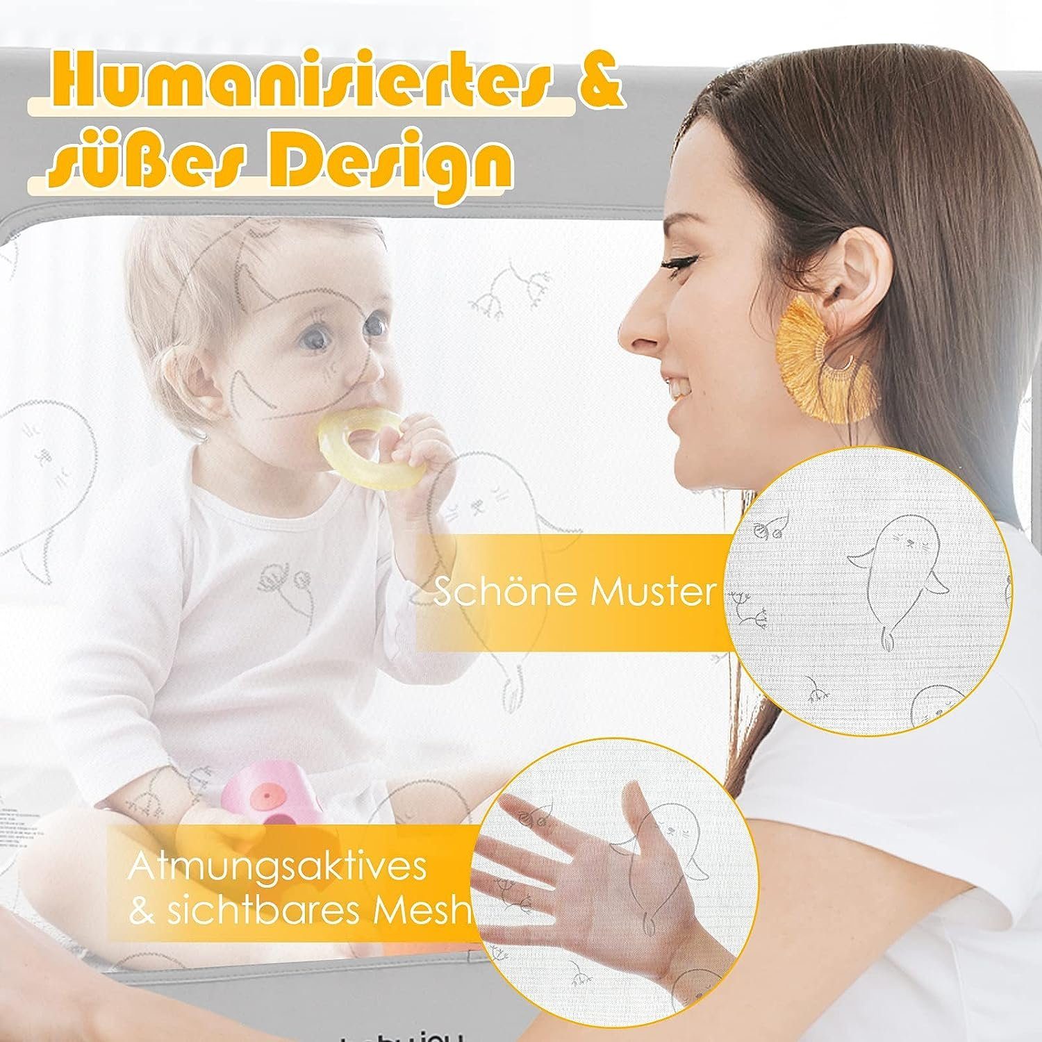 KOMFOTTEU Bettschutzgitter Kinderbettgitter, mit Doppel-Sicherheitsschloss, 200cm