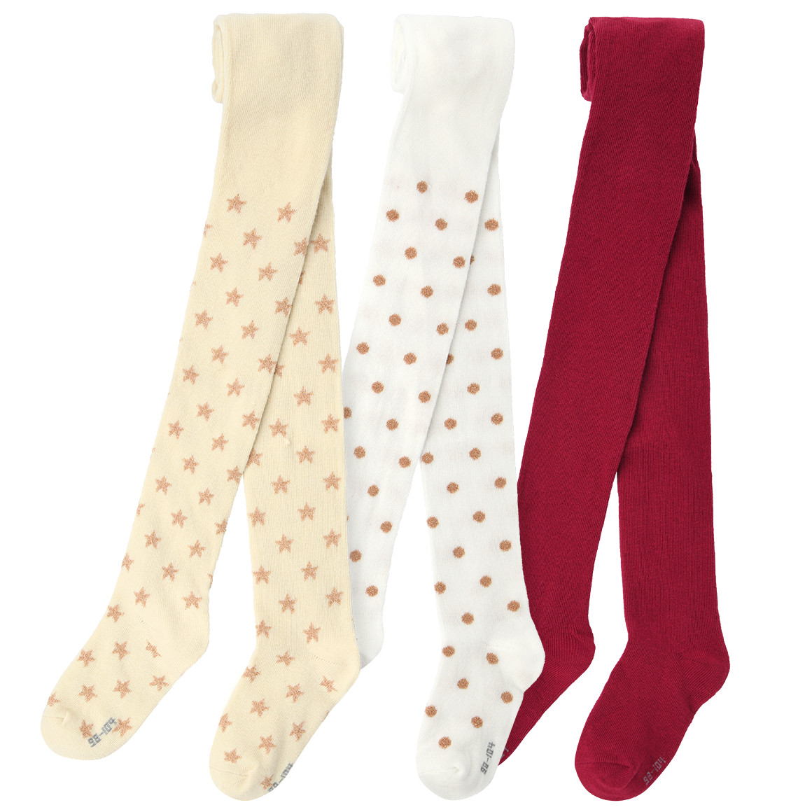 3 Mädchen Weihnachtsstrumpfhosen im Set weiss / dunkelrot / beige