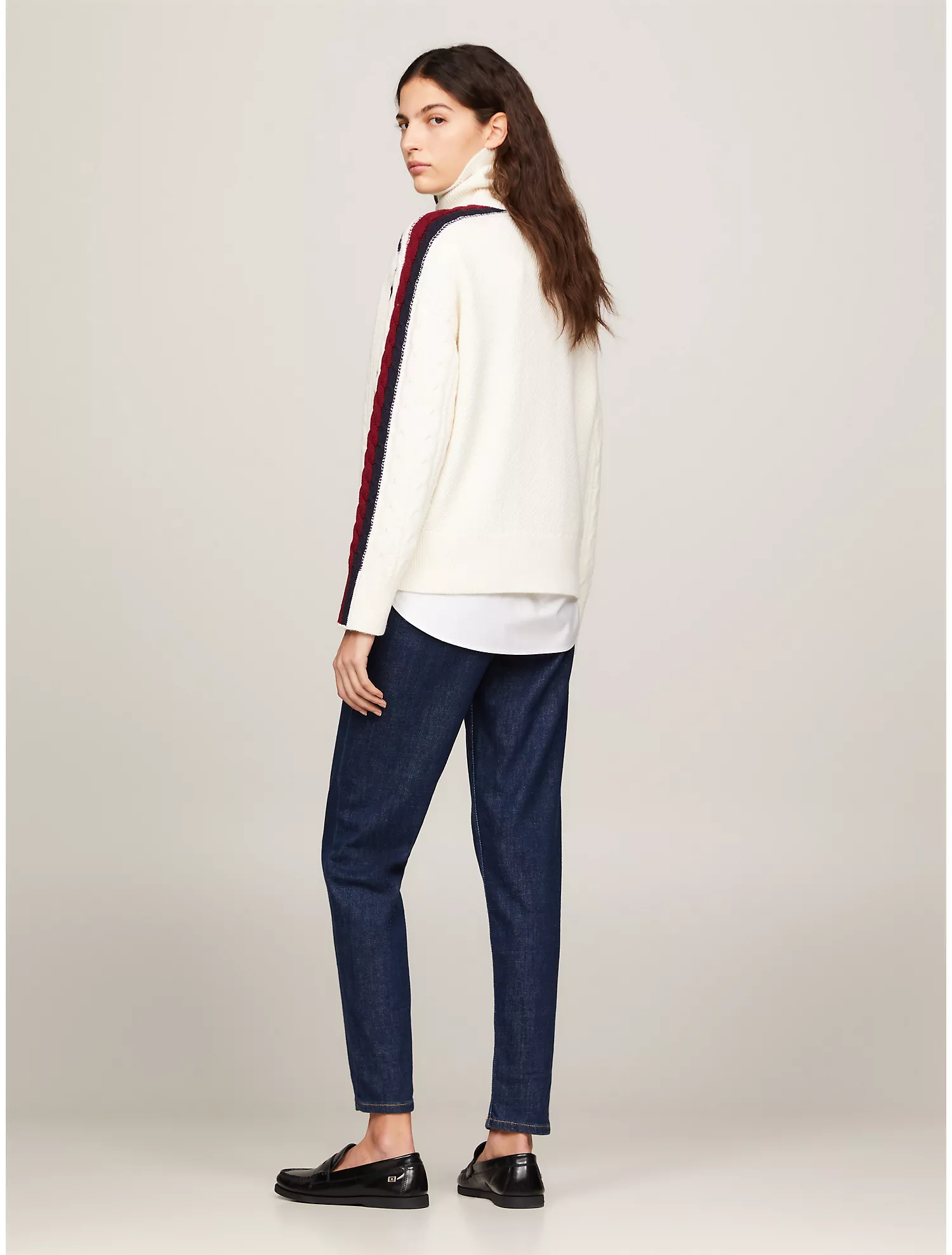Stripe Cable Knit Turtleneck Sweater
