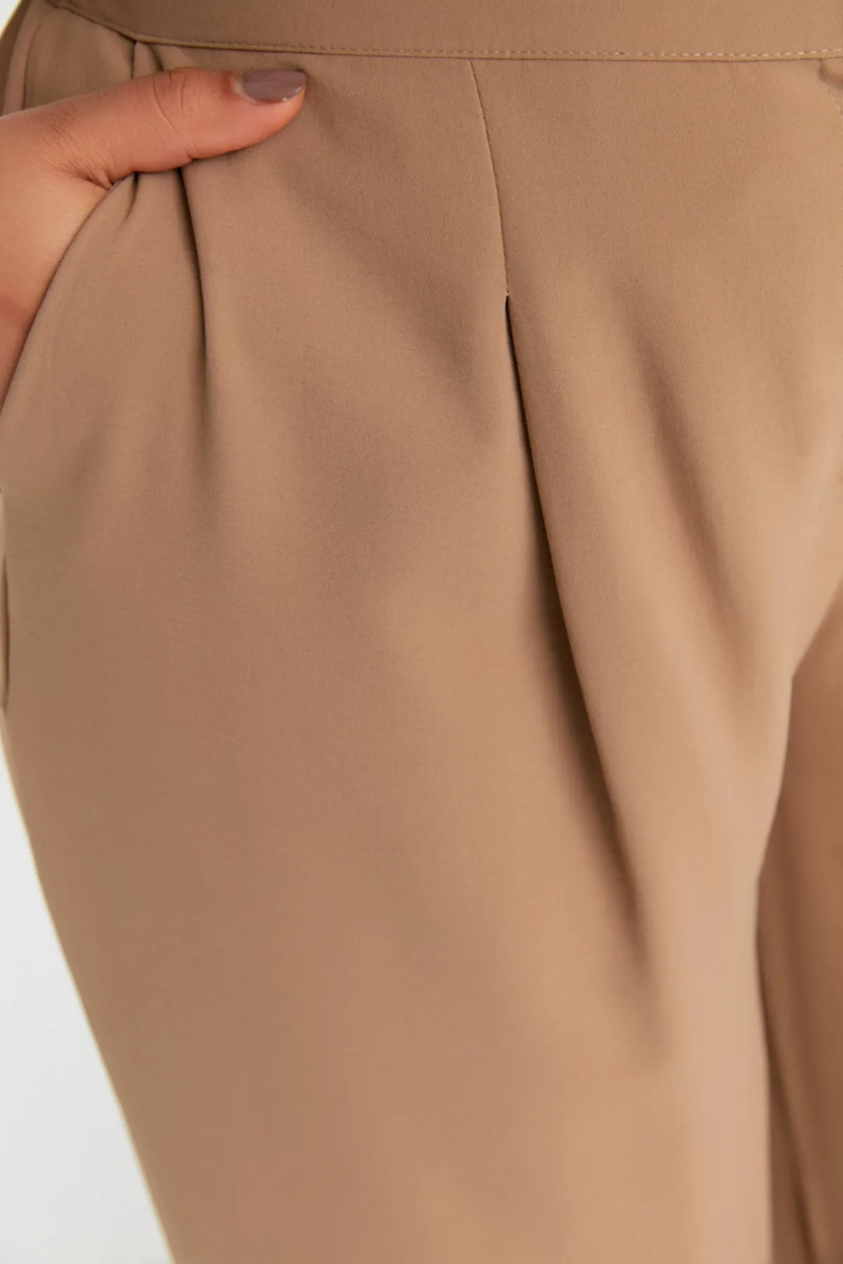 Trendyol Curve  Nerzfarbene, hoch taillierte, plissierte Webhose TBBSS22PL0448