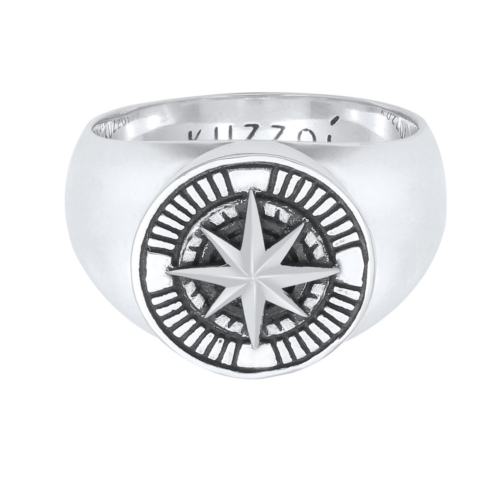 KUZZOI KUZZOI Bague Hommes sceau boussole vintage en argent sterling 925 Bague