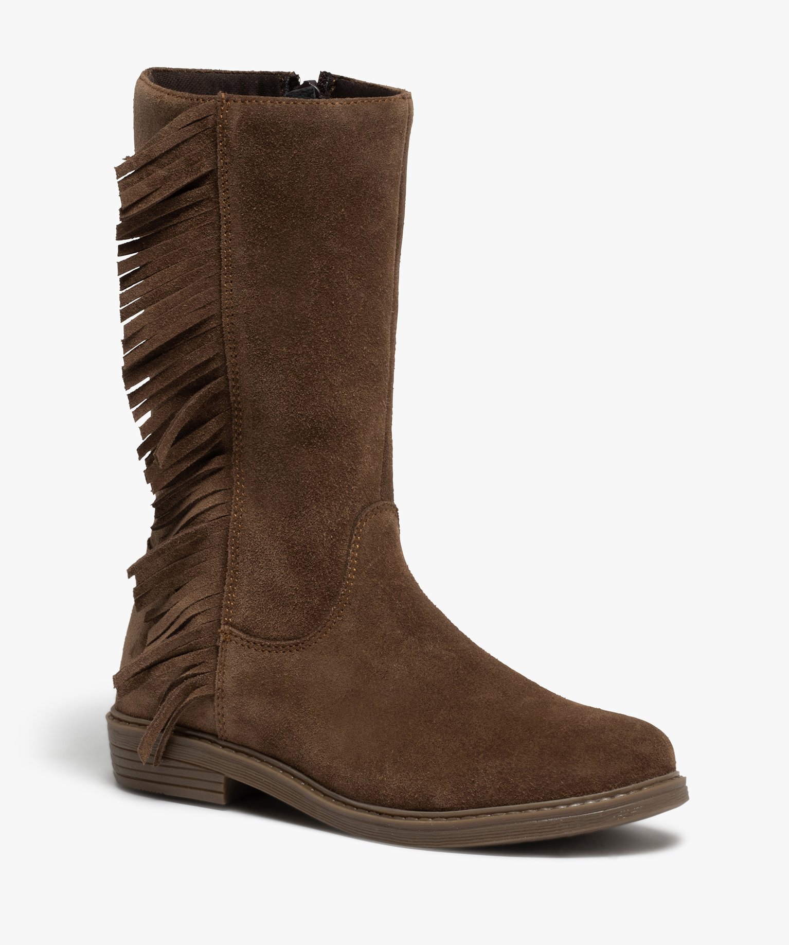 Bottes fille dessus cuir retourné avec franges | GEMO
