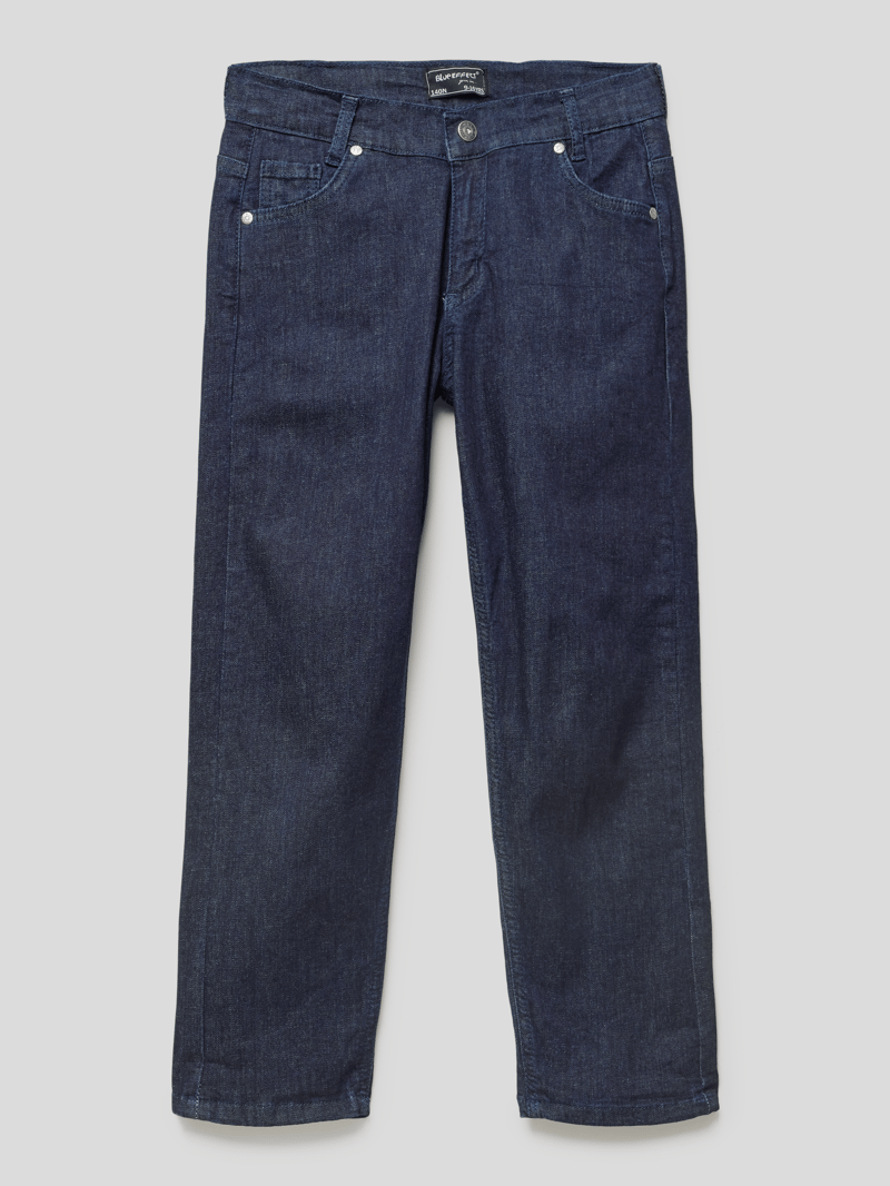 Jeans mit Label-Patch in dunkelblau