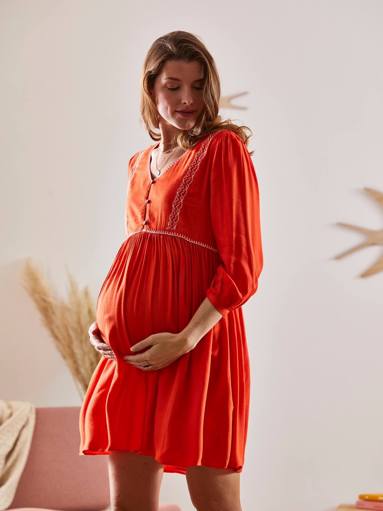 Robe en crêpe uni grossesse et allaitement orange