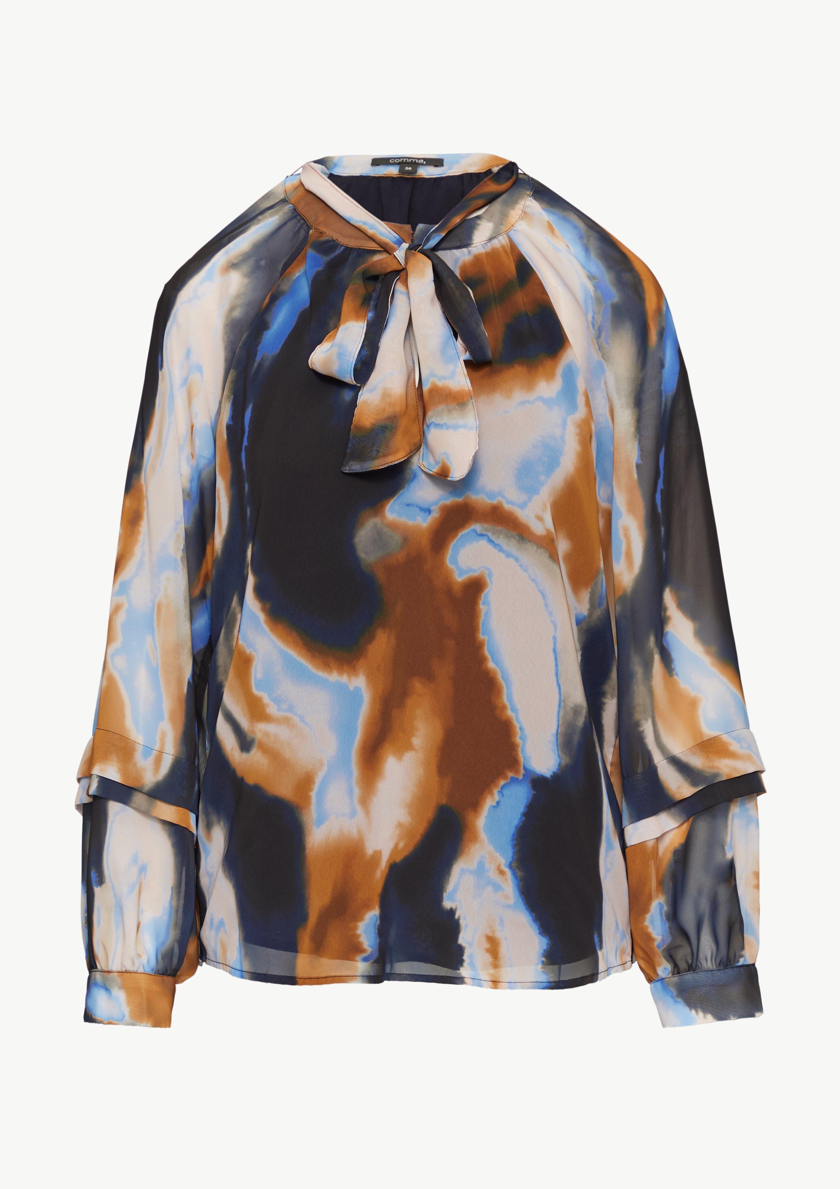 Gemusterte Schluppenbluse aus Chiffon - royalblau