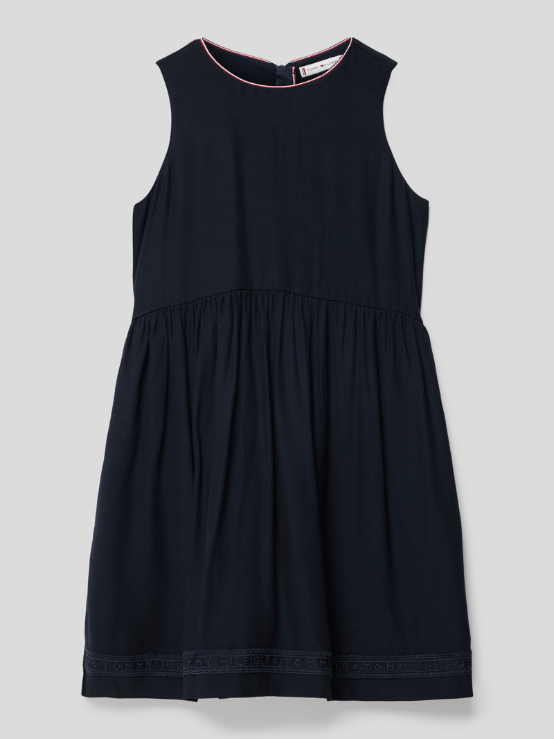 Kleid mit Spitzenbesatz mit Label-Details in marineblau