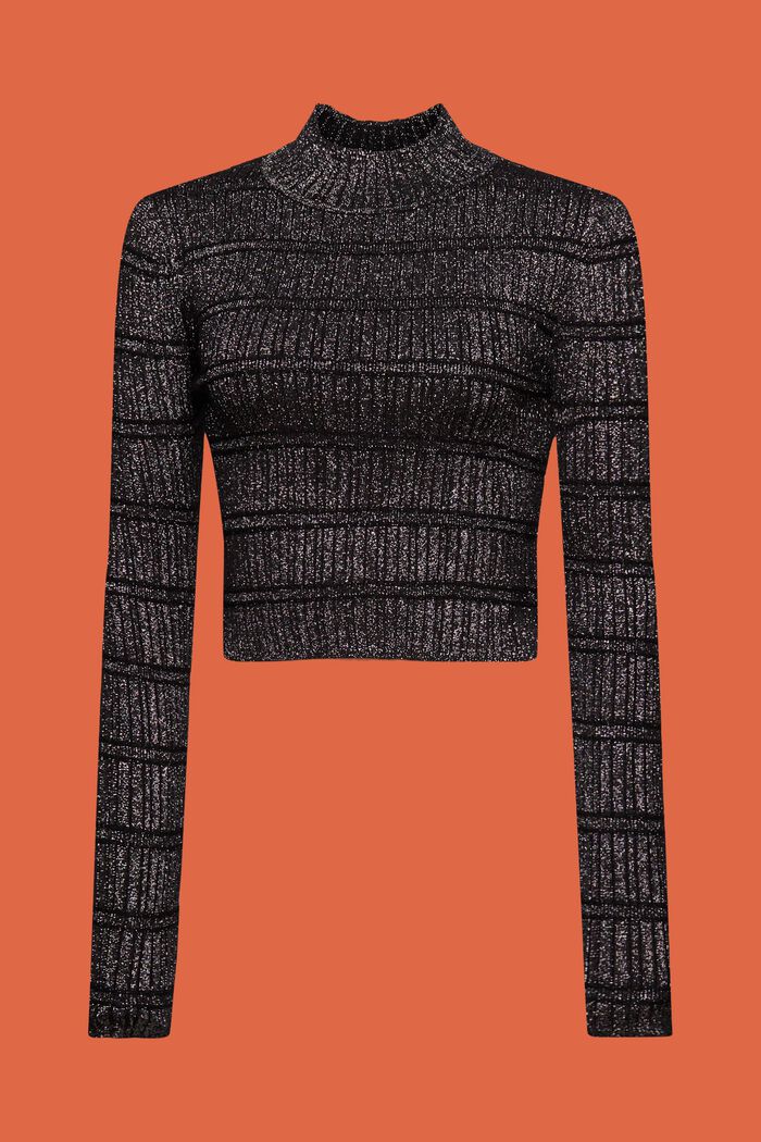 Kurzer Pullover im Glitzerlook mit Stehkragen