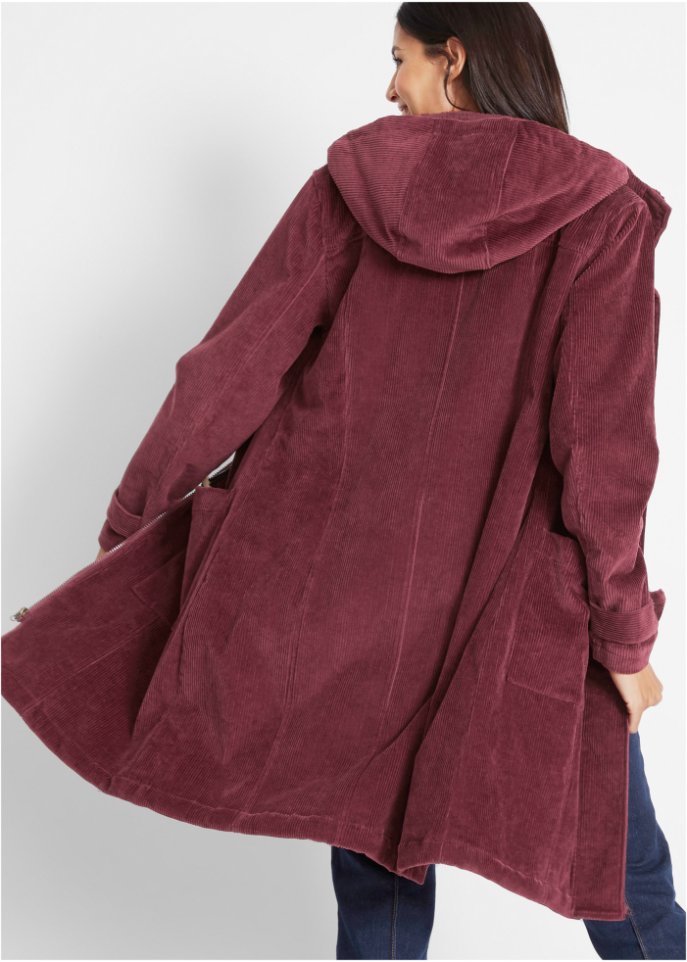 Gefütterter Cord-Dufflecoat, halblang