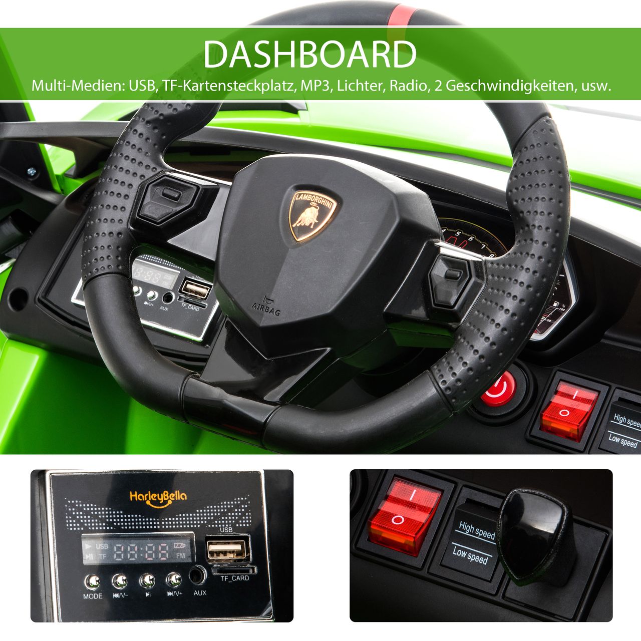 HOMCOM Kinderauto Lamborghini SVJ Elektroauto für 3-8 Jahre mit MP3 Grün
