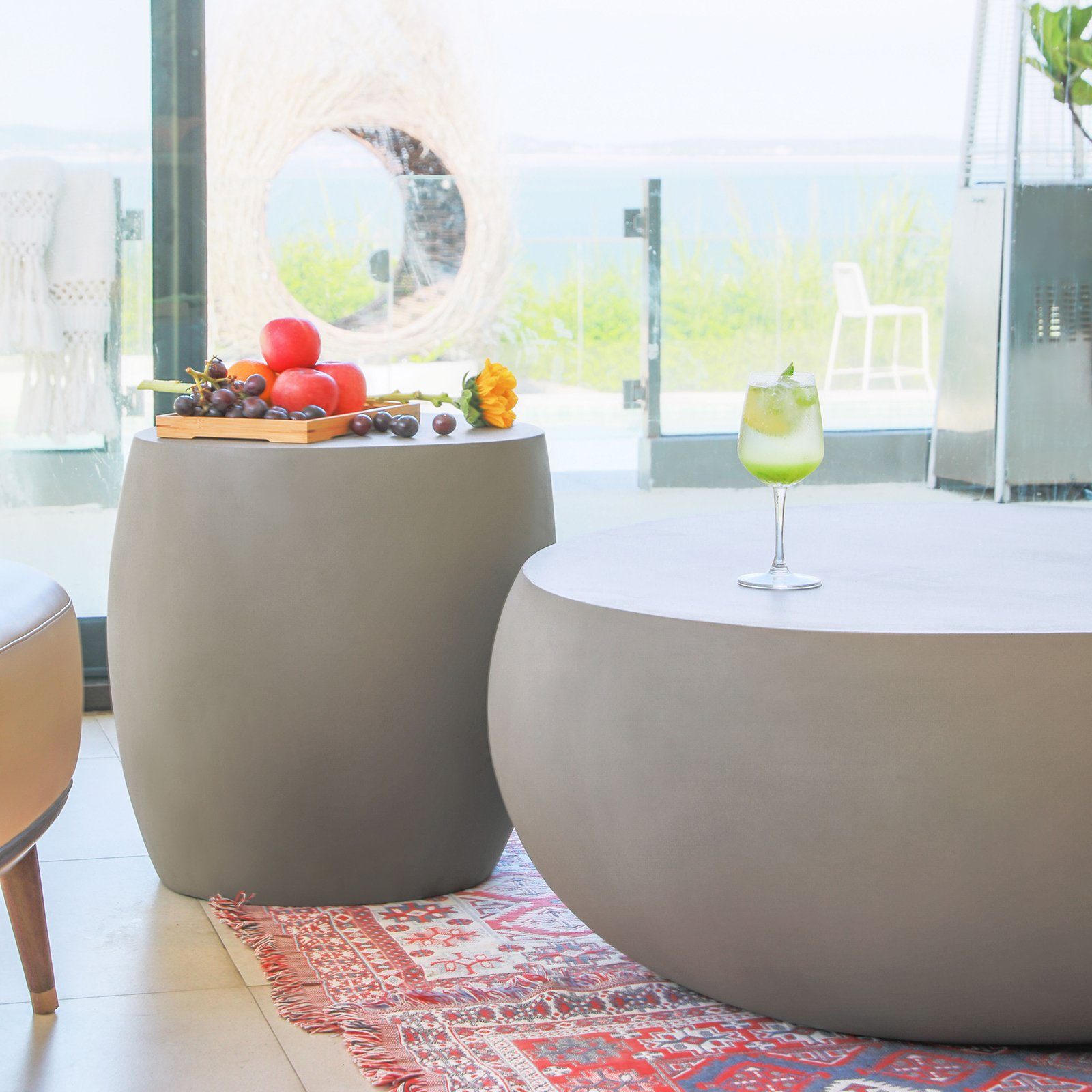 ELEMENTI Couchtisch IKARIA kieselförmig, Betontisch, Gartentisch, Beistelltisch (1 Tisch), wetterbeständig, pflegeleicht