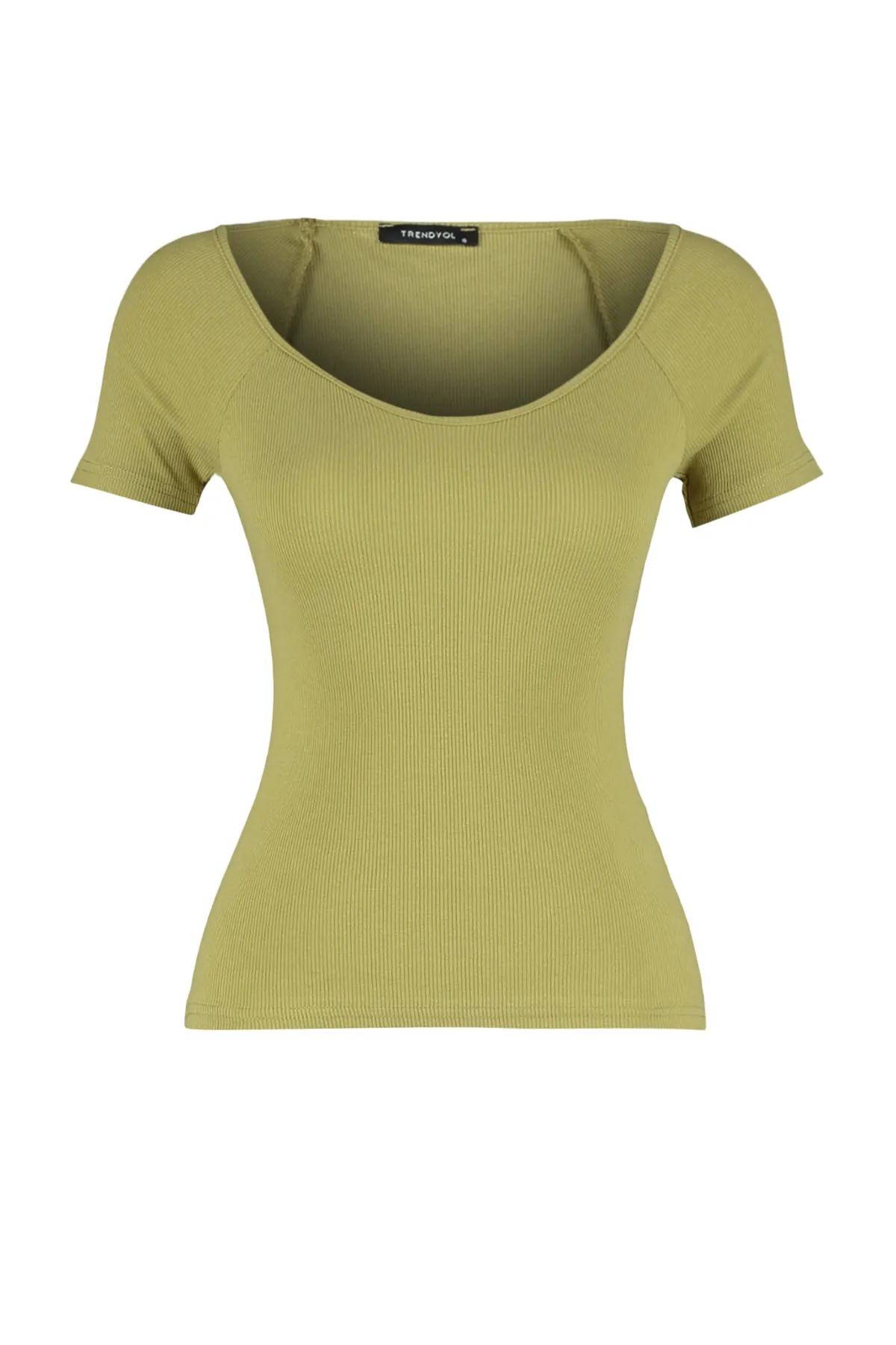 Trendyol Collection  Fettgrüne, figurbetonte Stretch-Strickbluse aus Cord-Baumwolle TWOSS21BZ0579