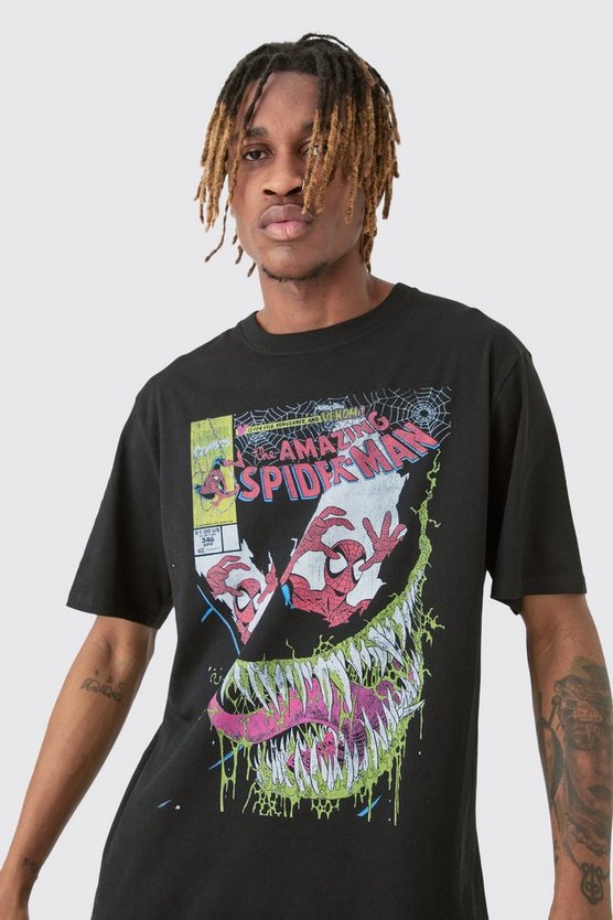 Tall schwarzes T-Shirt mit Spider Man Print