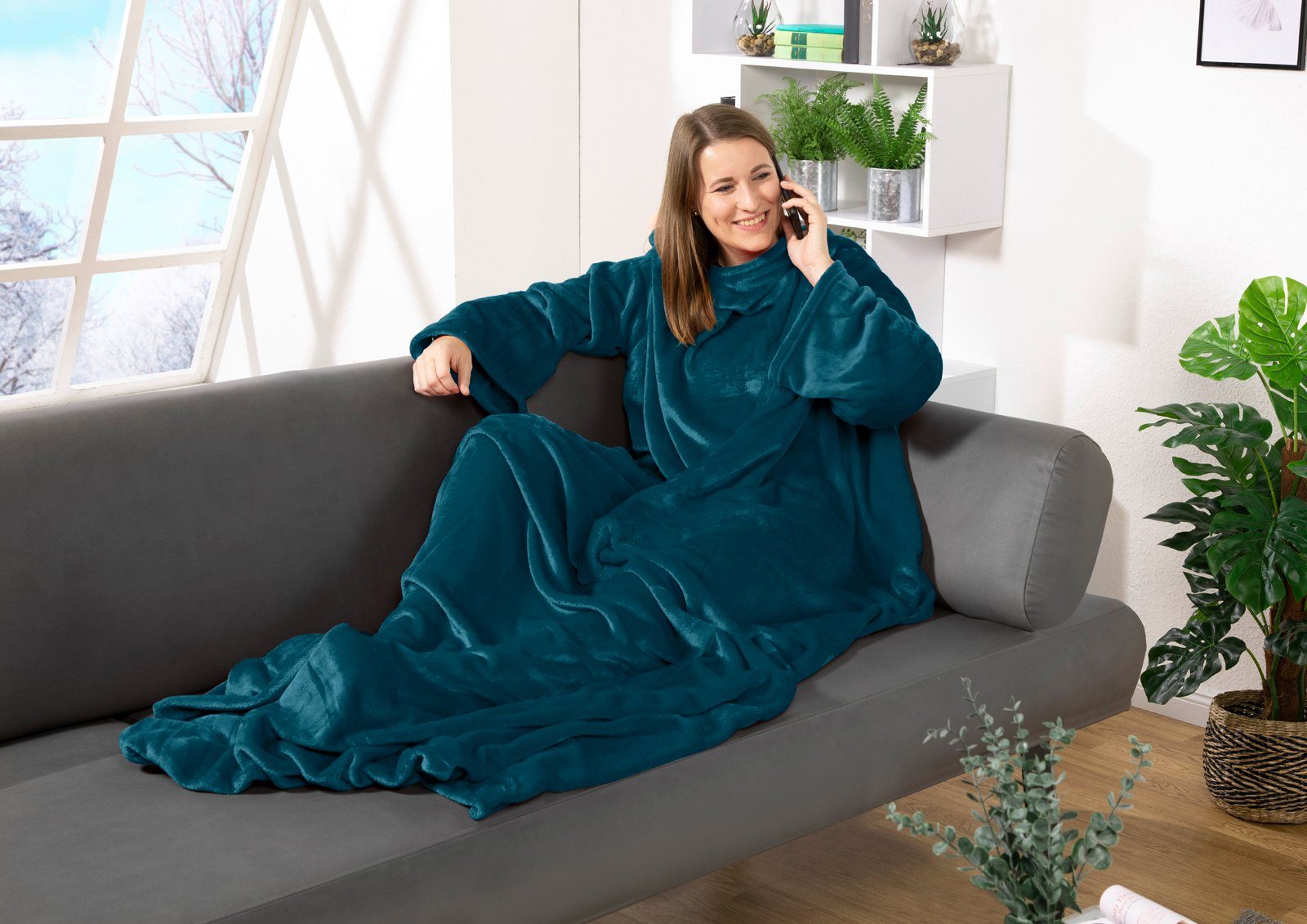 Wohndecke tragbare Ganzkörperdecke Kuscheldecke Ärmeldecke, heimtexland, flauschige Ärmel Decke I Soft Flanell I Geschenk Wohlfühlen