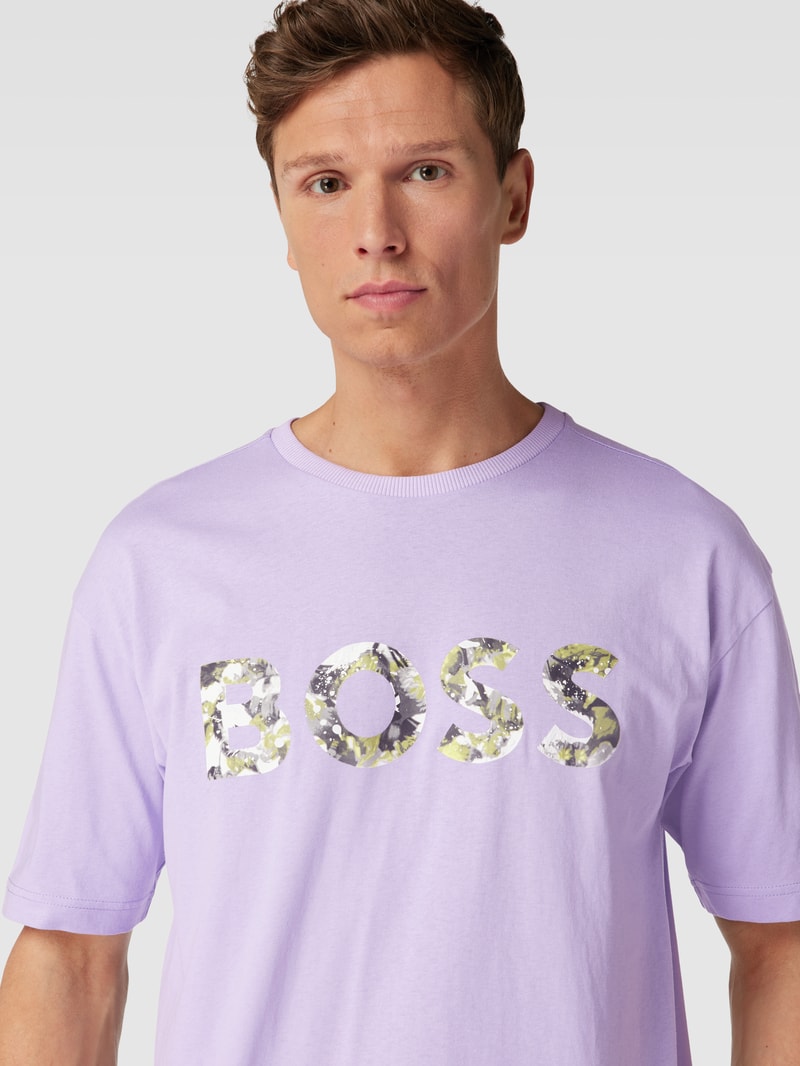 T-Shirt mit Logo-Print Modell 'Lotus' in flieder