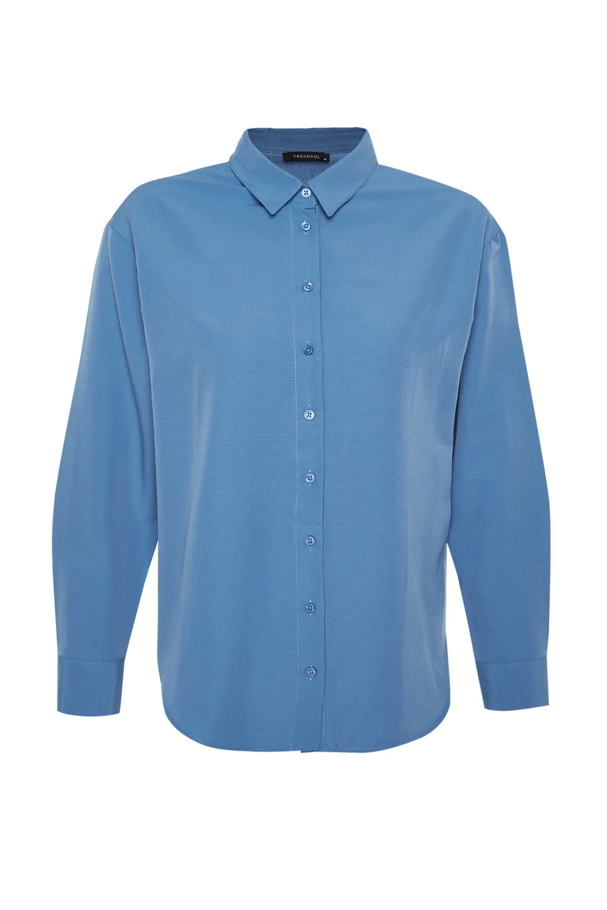 Trendyol Collection  Petrolfarbenes, locker geschnittenes Baumwoll-Webhemd TWOAW20GO0107