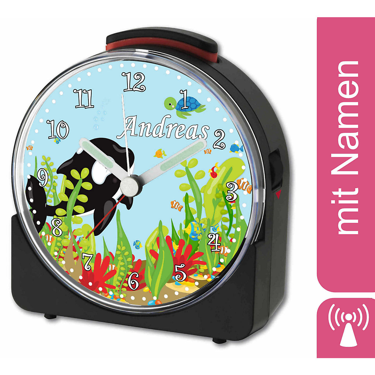 Kinder Funkwecker weiß personalisiert mit Namen Fische