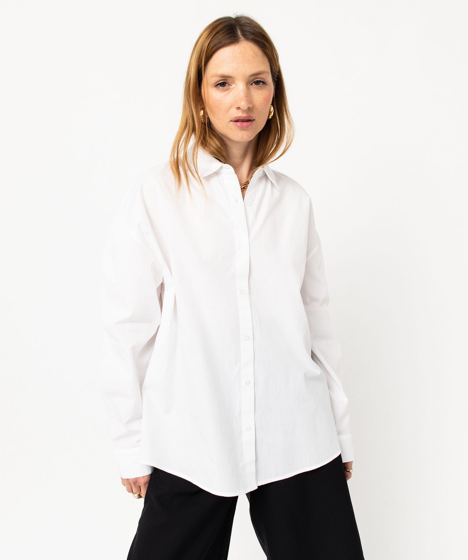 Chemise à manches longues coupe oversize femme blanc | GEMO