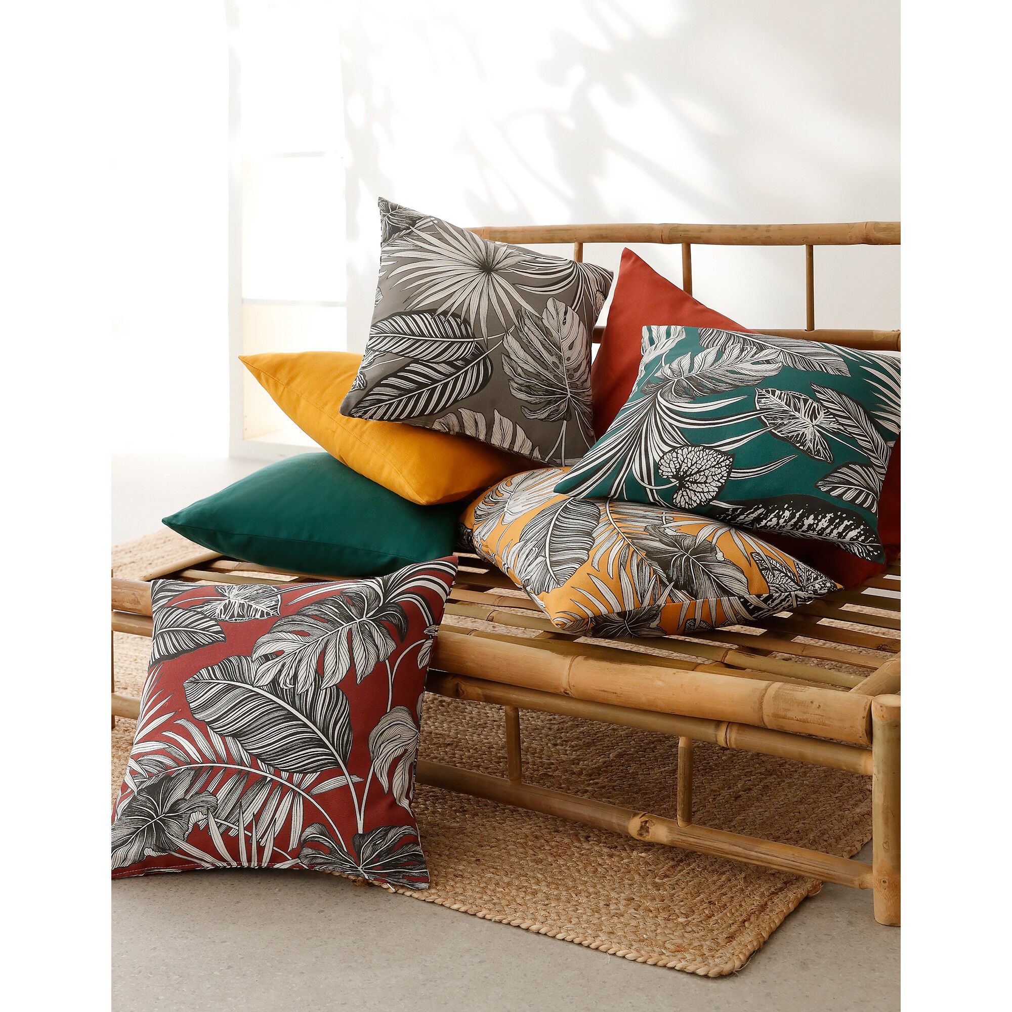 Housse de coussin imprimé tropical