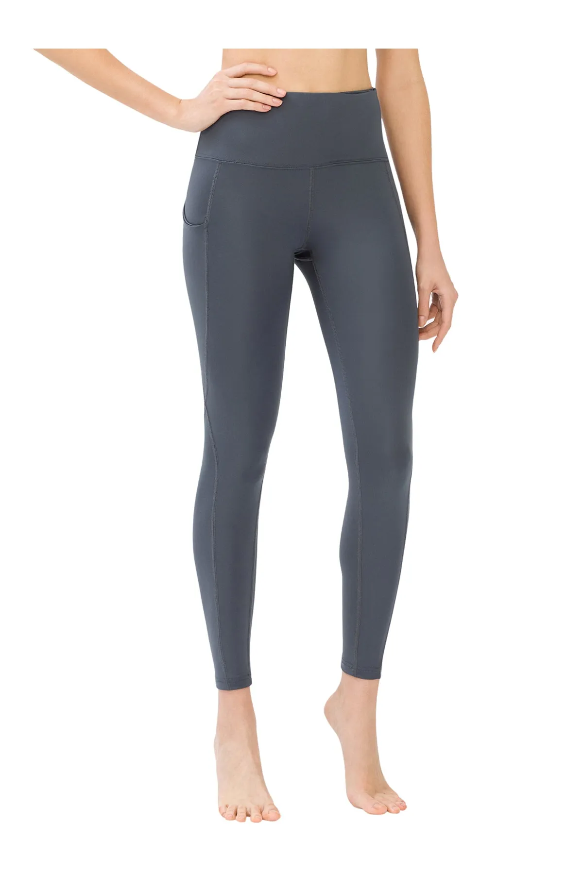LOS OJOS  Anthrazitfarbene, schlanke Sportstrumpfhose mit hoher Taille und doppelten Taschen für Damen