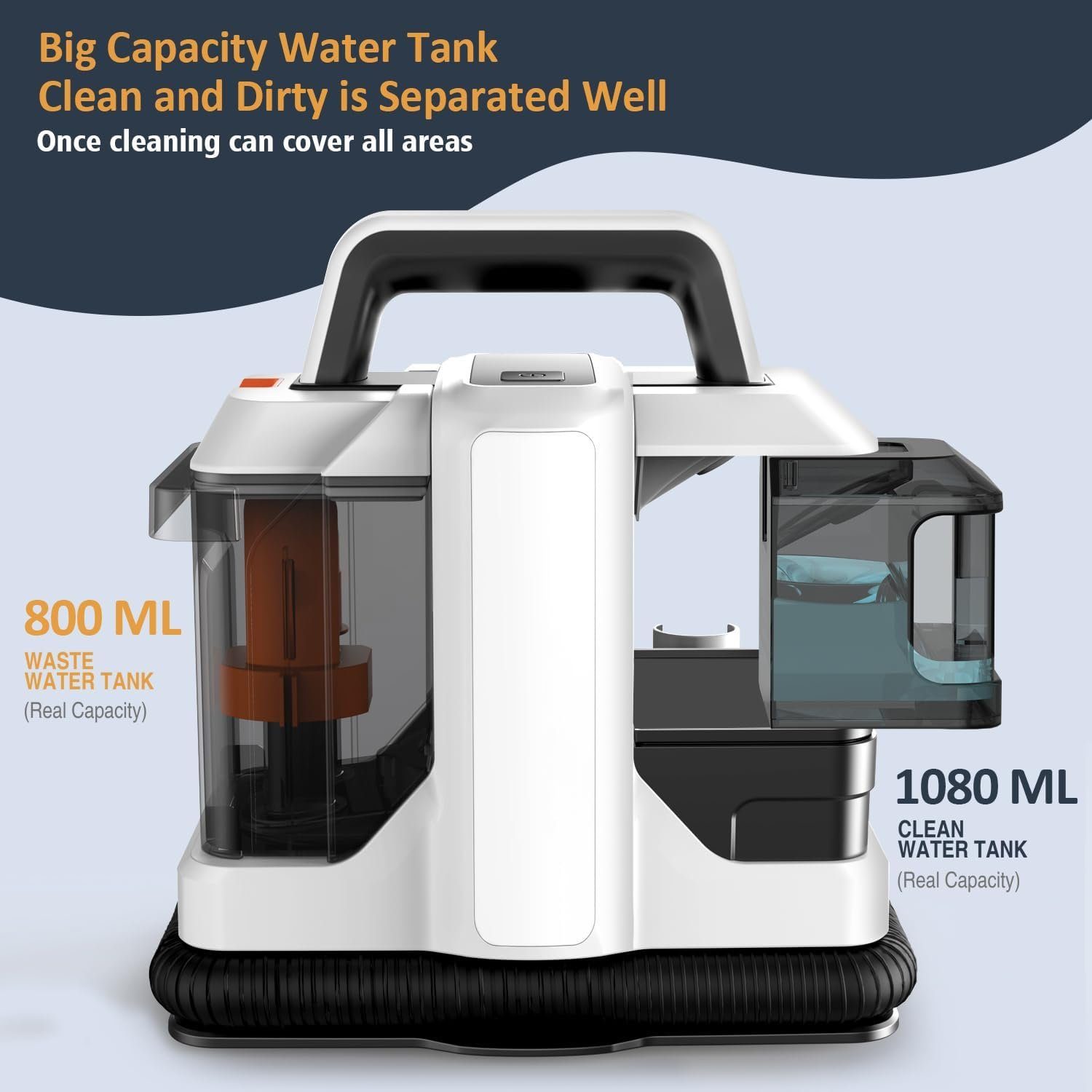 DOPWii Teppichreinigungsgerät Waschsauger 450W, mit 2 Size Bürstenkopf & 2 Wassertanks