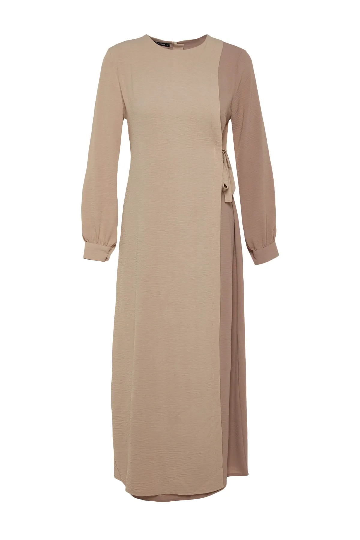 Trendyol Modest  Braunes Aerobin-Gewebtes Kleid mit Blockfarben und Taillenschnürung TCTSS23EB00106
