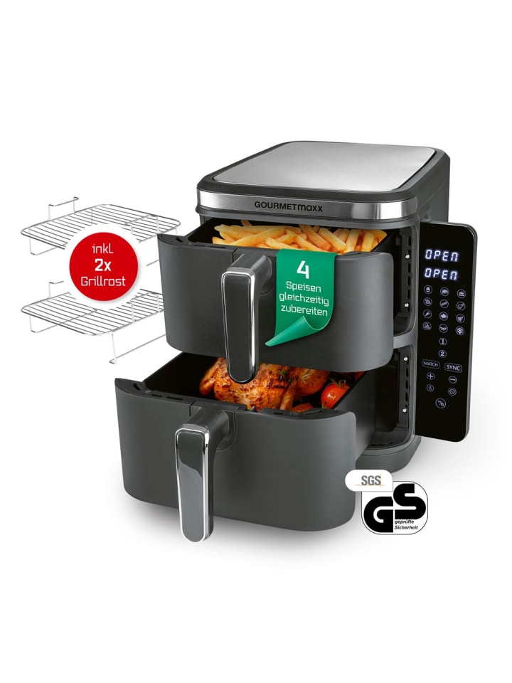 Gourmetmaxx GOURMETmaxx FryUp Vertikale Doppelkammer-Heißluftfritteuse - 10 L - 2800 Watt günstig kaufen onesize