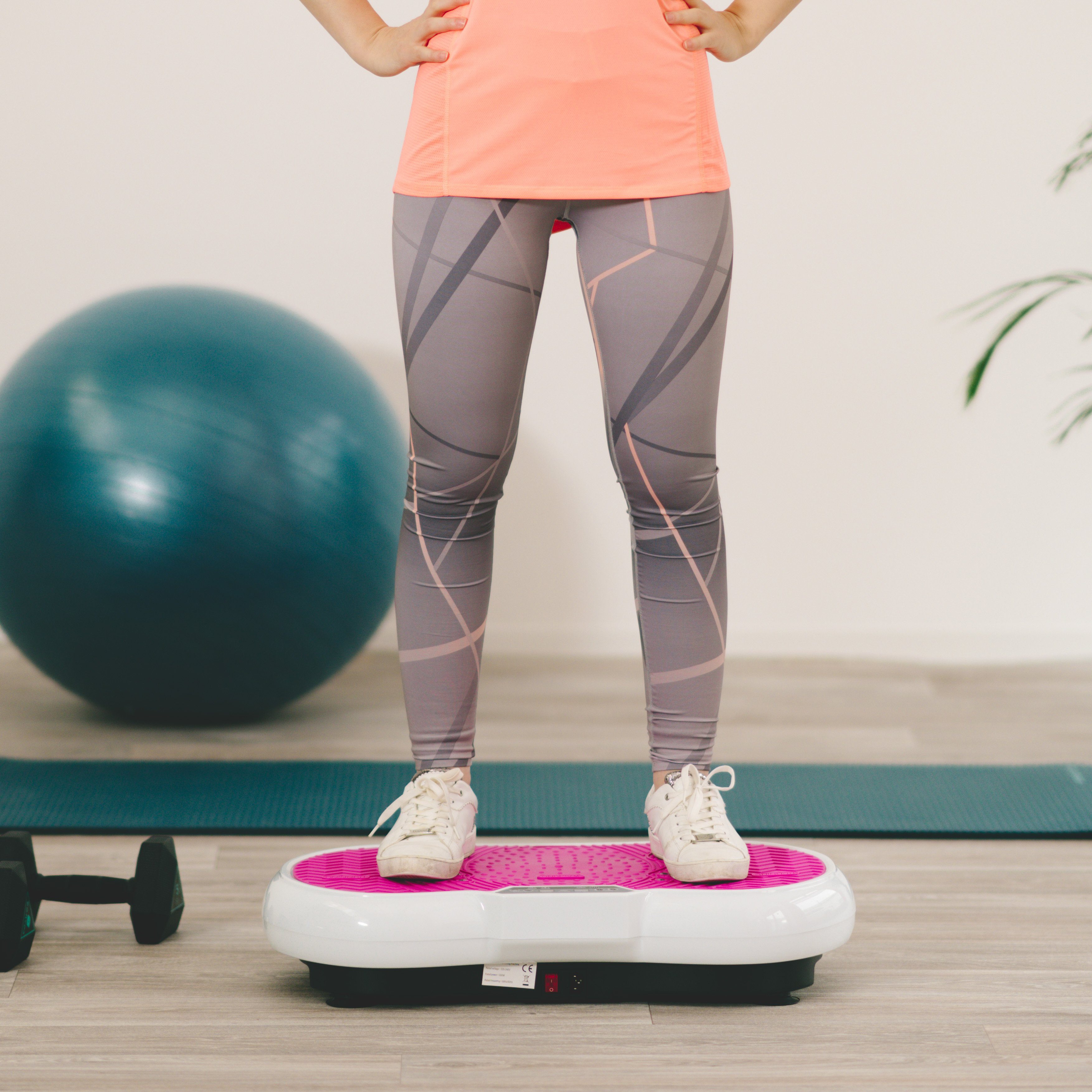 Coradoma Vibrationsplatte Vibrationsboard Fitness zum Abnehmen Rüttelplatte Vibrationsgerät, 300,00 W, (mit Trainingsbänder), Oszillation mit Power Dehnbändern und Bluetooth