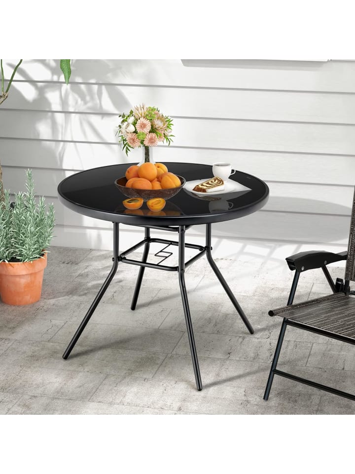 COSTWAY Gartentisch mit Glastischplatte 86x71cm in Schwarz günstig kaufen onesize