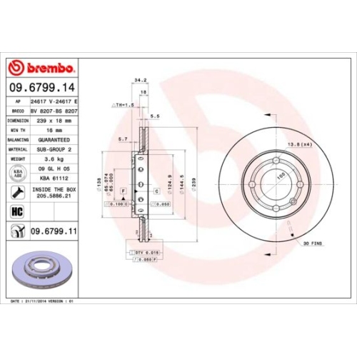09.6799.11 BREMSSCHEIBE BREMBO VA  VP2 - ATU