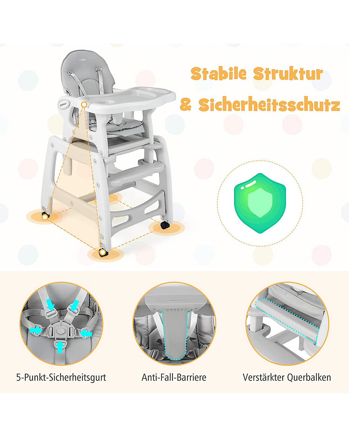 3 in 1 Hochstuhl Schauklestuhl Kindersitzgruppe mit Sitzkissen