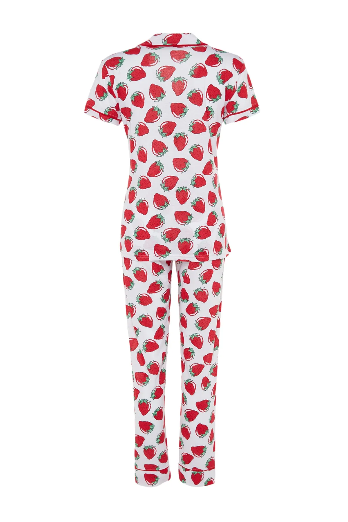 Trendyol Collection  Weißes Pyjama-Set aus Strick mit Erdbeermuster und Paspelierung THMSS21PT0784