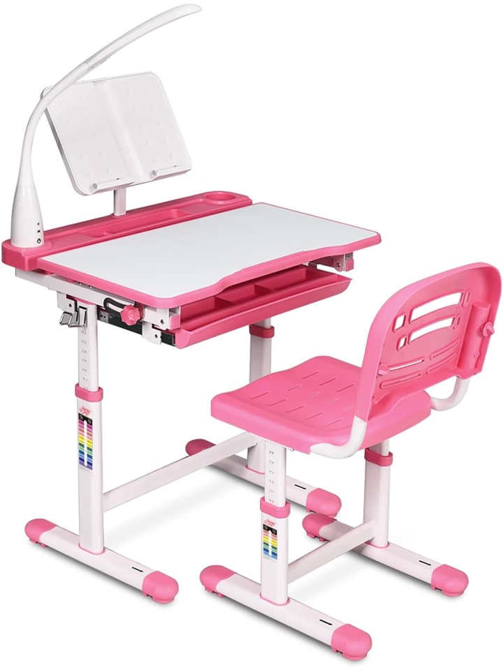 COSTWAY Kinderschreibtisch mit Lampe & Stuhl in Rosa günstig kaufen onesize