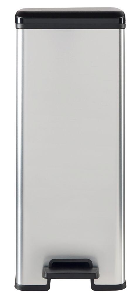 Curver DECO SLIM BIN Abfalleimer 40L mit Fußpedal silber metallic