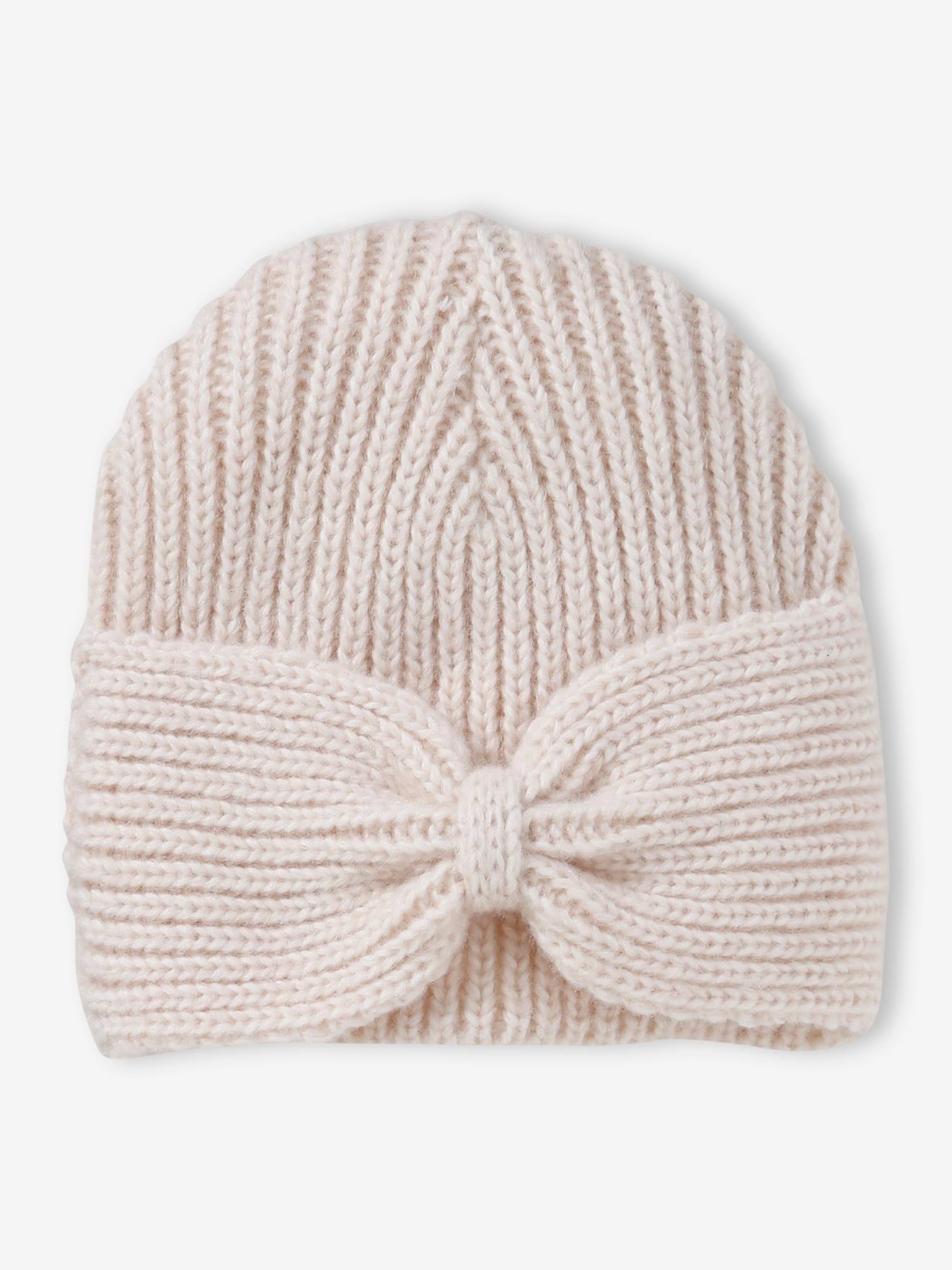 Vertbaudet Mädchen Mütze aus Rippenstrick, Zierschleife - beige meliert
