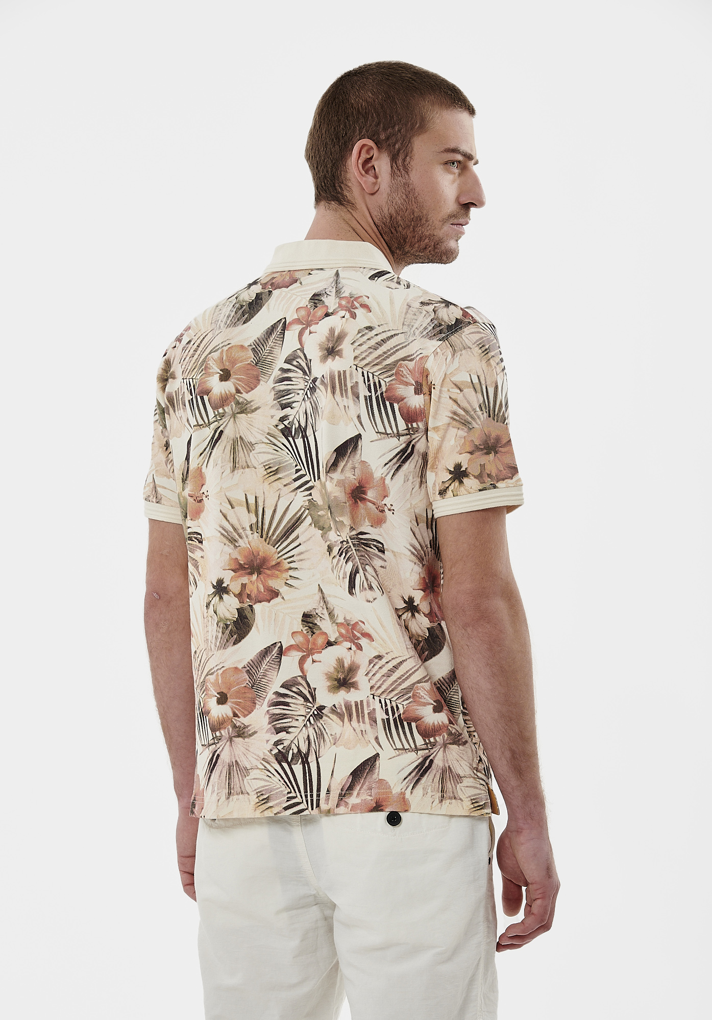 NAPPO  Polo fleuri beige Homme en 100% coton