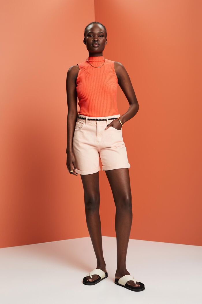 Jeansshorts mit hohem Bund und Umschlagsäumen